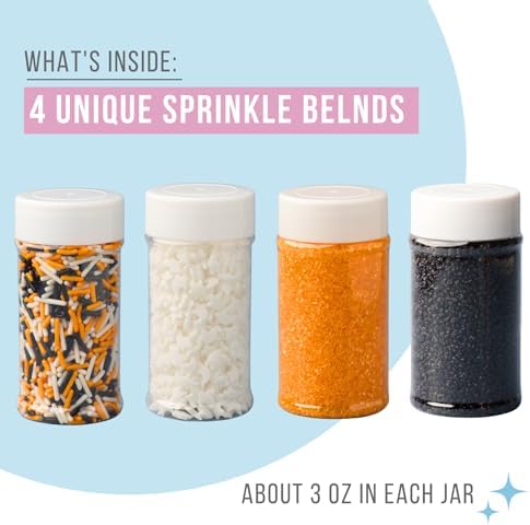 Sweets Indeed Dye-Free Halloween Sprinkles 4-Pack – 11.57 oz Natural Spooky Decorating Set | Sprinkle Mix, Ghost Confetti, Orange Sugar & Black Sugar | Edible Dye-Free Cake & Cupcake Decorations