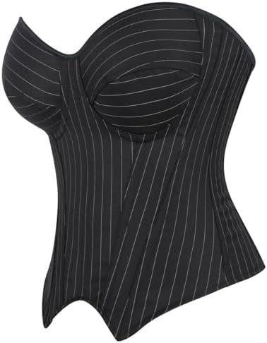 Women Black Corset Top Elegant Strapless Bustier Tops Lace Up Sexy Office Lady Cosplay Costume Secretary Outfit