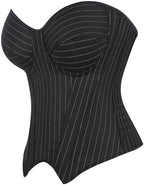 Women Black Corset Top Elegant Strapless Bustier Tops Lace Up Sexy Office Lady Cosplay Costume Secretary Outfit
