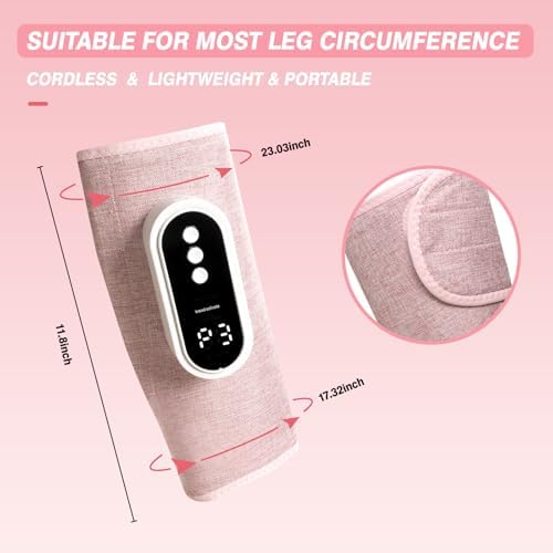 Air Compression Leg Massager, Cordless Leg Compression Massager for Circulation with 3 Modes and Heat, Easy to use, Muscle Relaxation (Pair) (Pink)