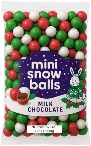 Cadbr CHRISTMAS Chocolate Candy, 2 lb Coated Sugar Shell Milk Chocolate Candies, Snowballs Candy Red White Green