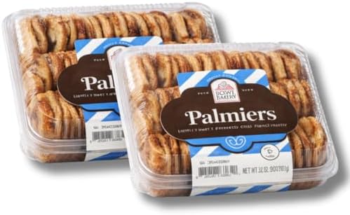 Sugar Bowl Bakery Petite Palmiers Cookies, French Style Puff Pastry, Crispy Caramelized Layers, No Artificial Flavors/Colors, No Preservatives, 32 oz Total (Pack of 2, 2 lb)