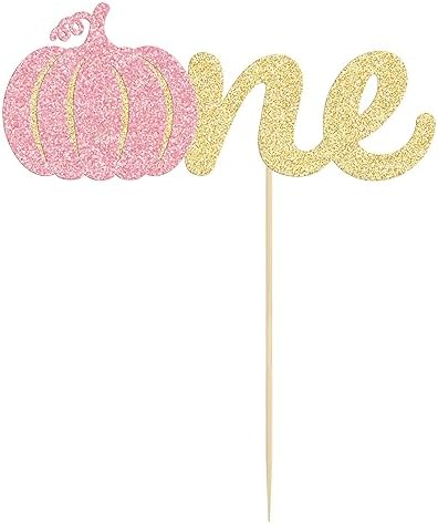 Gyufise 1 Pack Pumpkin One Cake Topper Pink Glitter Fall Theme Girl Little Pumpkin 1st Birthday Cake Pick Decorations for Baby Shower First Birthday Thanksgiving Party Supplies