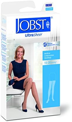 JOBST UltraSheer Thigh High with Lace Silicone Top Band, 15-20 mmHg Compression Stockings, Closed Toe, Medium, Classic Black