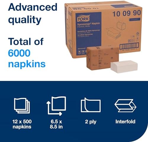 Tork Xpressnap White Dispenser Napkin N4, 2-ply, 1/2 Fold, One-at-a-Time Dispensing,12 x 500, 8.5" x 6.5", 100990