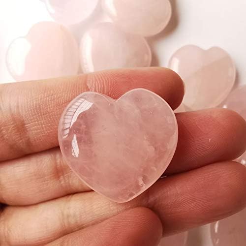 4 Pcs Natural Rose Quartz Love Heart Palm Stone Reiki Balancing Worry Stone(1 Inch)