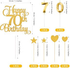 70th Birthday Cake Decorations, 70th Birthday Candles Cake Numeral Candles and Glitter Happy 70th Birthday Cake Toppers Set for Birthday Party Supplies (Gold)