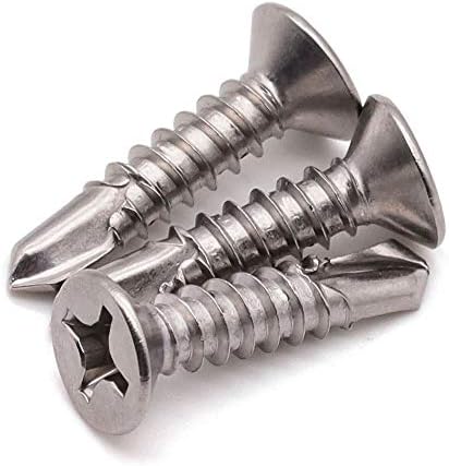 #8 x 3/4" Phillips Flat Head Sheet Metal Screws, Stainless Steel 410 Self Drilling Screws for Metal, Countersunk Head, Phillips Drive, Self Tapping, 100 Pack