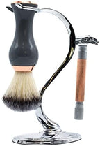 Taconic Shave Super Safety Razors Deluxe Razor & Brush Stand – Heavyweight Chrome Double Edge Safety Razor Holder, Classic Wet Shaving Organizer