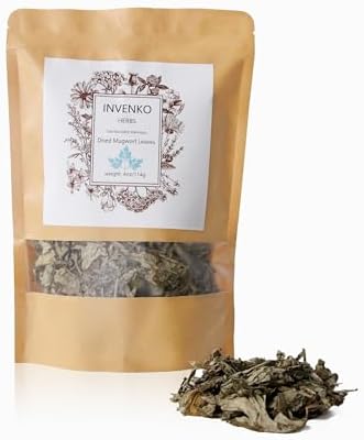 INVENKO Dried Mugwort Leaves herb Pure Hand Picked Bulk Nil Stem, Stalk, Natural Fresh Scent Artemisia vulgaris Addictives Free - 4 ounce