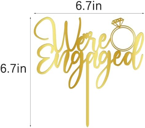 We're Engaged Cake Topper for Engagement Party Decorations, Engaged Ring Sign,Bridal Shower - Wedding Engagement Theme Party Decorations Acrylic Double Sided gold