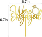 We're Engaged Cake Topper for Engagement Party Decorations, Engaged Ring Sign,Bridal Shower - Wedding Engagement Theme Party Decorations Acrylic Double Sided gold