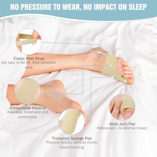 2PCS Bunion Corrector for Women & Men, Comfortable Big Toe Straightener with Pads & Splint, Hallux Valgus Pain Relief for Day & Night Support with Anti-slip Strap(Beige,1 Pair)
