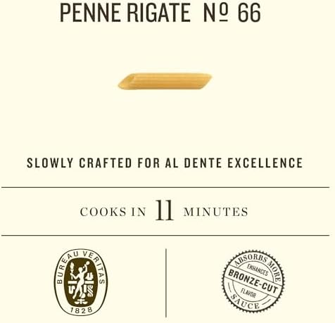 Rummo Penne Rigate Pasta N.66 - Penne Pasta Noodles, Dry Pasta, Durum Wheat Semolina Penne, Pasta from Italy - 16 Ounce (Pack of 5)