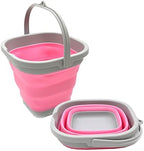 SAMMART 2.6L (0.68 Gallon) Super Mini Sqare Collapsible Plastic Bucket - Foldable Square Tub - Portable Fishing Water Pail - Space Saving Outdoor Waterpot (Grey/Pink (Set of 2))