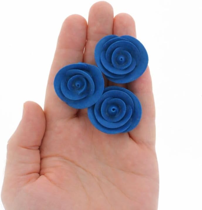Global Sugar Art Edible Kosher Royal Icing Royal Blue Medium Roses 12 Count for Cake and Cupcake Decorating by Chef Alan Tetreault