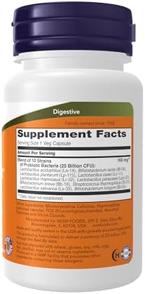 NOW Foods Supplements, Probiotic-10™, 25 Billion, with 10 Probiotic Strains, Dairy, Soy and Gluten Free, Strain Verified, 50 Veg Capsules