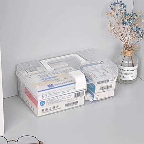 Cabilock 2pcs Portable First Aid Box Large Capacity Medicine Storage Organizer with Handle Transparent Design Durable Plastic for Home Travel Camping Emergencies White