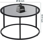 SAYGOER Round Coffee Table Glass Coffee Tables for Small Space Simple Modern Center Table for Living Room Home Office, Sofa Side Table with Metal Steel Frame, Easy Assembly, Gray Black