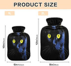 YETTASBIN Black Cat Hot Water Bottle, 2L Transparent Leakproof Hot Water Bag Washable Heat Resistant Water Bottle with Soft Plush Cover for Menstrual Cramps Neck and Shoulder Pain Relief