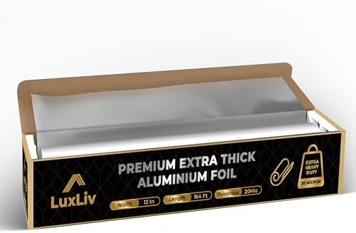 Aluminum Heavy Duty Tin Foil Roll – 12 inch wide x164 ft Length,161 sq ft – Commercial Grade & Extra Thick, Strong Enough for Food Service Industry with cutter - LuxLiv®