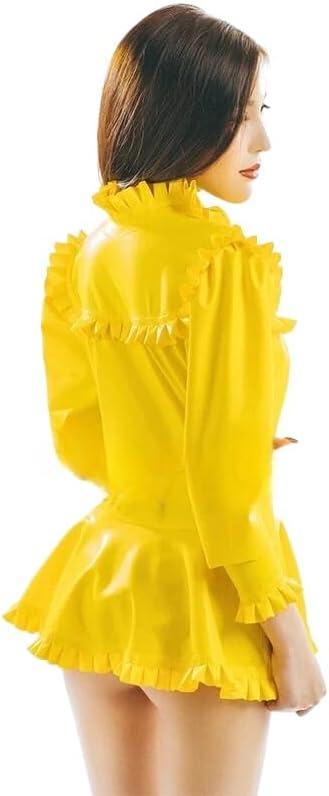 Latex Women Lace Dress Mini Skirt Long Sleeve Gummi -XL-Black