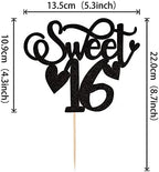 Rsstarxi 1 Pack Sweet 16 Cake Topper 16th Birthday Cake Topper Sweet Sixteen Cheers to 16 Years Old Cake Pick Decorations for 16th Birthday Anniversary Party Cake Decorations Black