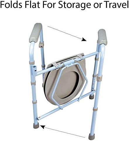 Carex 3-in-1 Folding Bedside Commode and Raised Toilet Seat, Portable Toilet Supports Up to 300lbs, Bedside Commodes for Seniors, Adult Potty Chair with Bucket, Lid, and Splash Guard