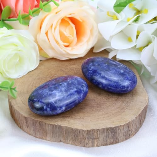 MAIBAOTA 2.4" Large Blue Sodalite Crystal Stone Polished Palm Stone Healing Crystals 0.7" Thick Natural Reiki Gemstone Worry Stone Energy Balancing Anxiety Stress Relief Meditation 1 Pc