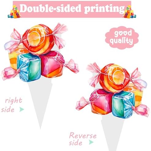 48Pcs Lollipop Cupcake Toppers Candyland Party Decorations Candyland Lollipop Cupcake Decorations Sweet Candy Cake Topper for Candyland Themed Birthday Baby Shower Supplies