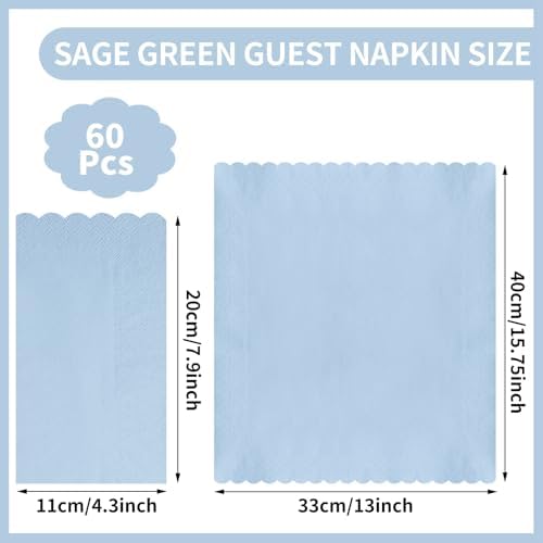 60 Pcs Light Blue Paper Napkins, 2 Ply Blue Disposable Guest Bathroom Hand Towels Scalloped Baby Shower Napkins Party Dinner Napkin for Wedding, Baby Bridal Shower, Birthday