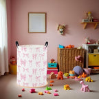 Baby Laundry Basket Baby Nursery Hamper Kids Laundry Basket Toy Storage Bin for Boys Room Decor Gift Baskets for Bedroom Bathroom(Pink Bowknot)