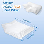 HOMCA Memory Foam Cervical Pillow Cover - Hypoallergenic Contour Orthopedic Pillow Case, 1Pack, White (Suitable for Pillow Model: PL02)