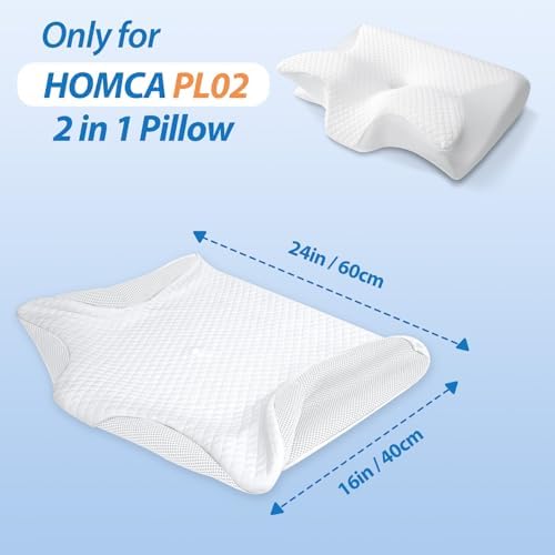HOMCA Memory Foam Cervical Pillow Cover - Hypoallergenic Contour Orthopedic Pillow Case, 1Pack, White (Suitable for Pillow Model: PL02)