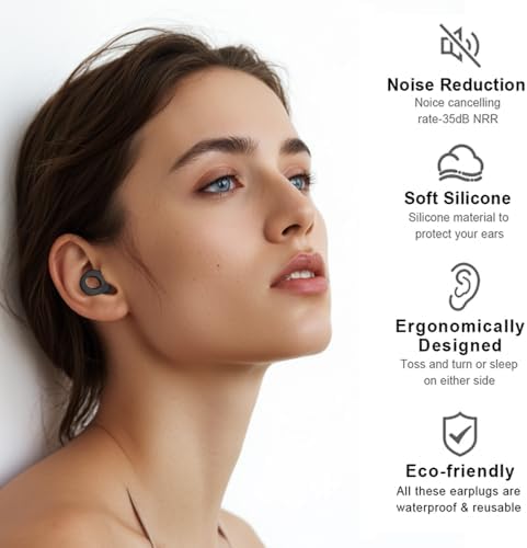 Ear Plugs for Sleeping, 35dB Ear Plugs for Sleeping Noise Cancelling, Reusable Silicone Ear Plugs for Noise Reduction, Sleep, Work, Deep Focus, Hearing Protection, Concert, Swimming and Snoring