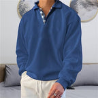 Mens Sweatshirt Pullover Long Sleeve Polo Shirts Casual Thermal Loose Fit V Neck Sweatshirts Lightweight Casual Tops