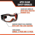 Malta Dynamics APEX Safety Goggles - ANSI Z87 Fog Resistant Safety Goggles for Construction, Anti Scratch Protective Eyewear