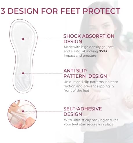 High Heel Cushion Inserts for Women - (2 Pairs) Welnove 3/4 Invisible Insoles Prevent Feet from Sliding Forward - Shock Absorption - Comfort Shoe Pads for High Heels Sandals Flats,Clear,Size S