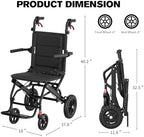 Lightweight Transport Portable Folding Wheelchair, Ultra-Light Wheelchair (Only 17lbs) with Telescopic Handle & Cupholder for Adults Seniors Kids,Support 220lbs