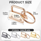 OIIKI 20 Pack Key Fob Hardware, Wristlet Keyfob Hardware Set with Split Rings, 25mm Keychain Clamp for Wristlets Key Lanyards Webbing Leash- 4 Colors