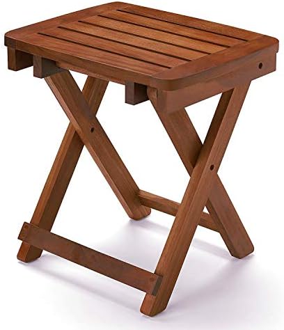 URFORESTIC Portable Shower Bench-Bamboo Folding Shower Stool Seat Chair Fully Assembled-Hold Up to 500 LBS
