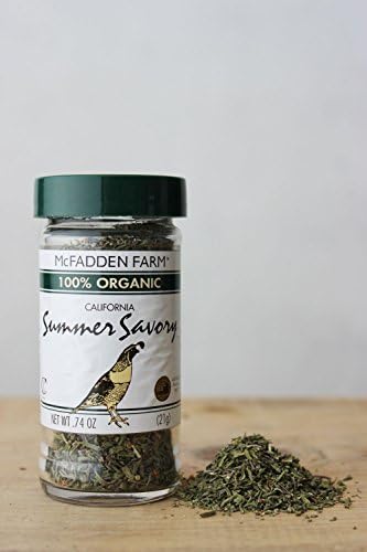 McFadden Farm Organic Summer Savory, Dried Herb, Grown and packed in the U.S.A., 0.74 oz. in glass jar