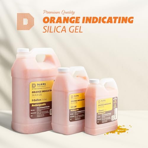 "Dry & Dry" [1 Quart] Premium Orange Indicating Silica Gel Desiccant Beads(Industry Standard 3-5 mm) - Rechargeable Silica Gel Beads(2 LBS)