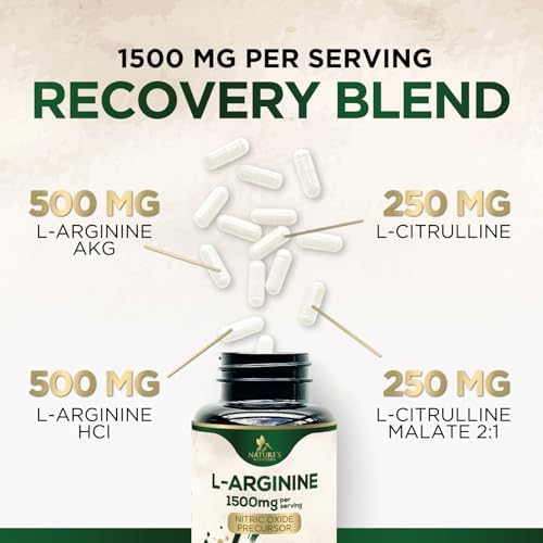 L-Arginine Extra Strength Supplement with L-Citrulline - Muscle Supporting Natural Nitric Oxide Precursor Booster - Heart Health Support - Amino Acid Energy Blend for Men, USA Bottled - 120 Capsules