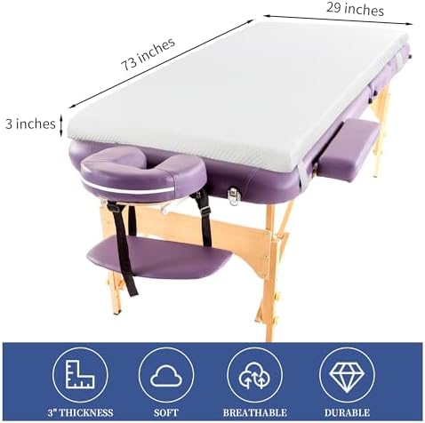 HOMBYS Memory Foam Massage Bed Mattress Topper, Non-Slip Lash Bed Table Mattress Topper with Removable Cover and Holding Elastic Bands, Cushion Only, White, 73"x29"x3"