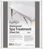 ForPro Professional Collection Waterproof Massage Table Cover, Protective Spa Treatment Sheet Set for Massage Tables, Machine Washable, Includes Massage Fitted Sheet and Face Rest Cover, White