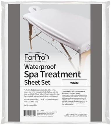 ForPro Professional Collection Waterproof Massage Table Cover, Protective Spa Treatment Sheet Set for Massage Tables, Machine Washable, Includes Massage Fitted Sheet and Face Rest Cover, White