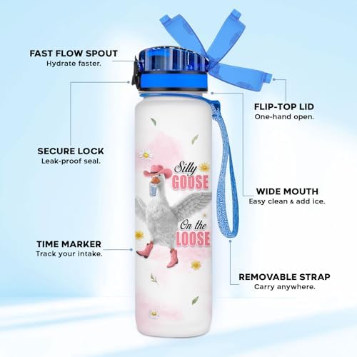 Silly Goose Water Bottle 32oz – Funny Goose Meme Hydration Bottle, Cute Animal Gift for Goose Lovers, Daily Motivation Drink Water Bottle