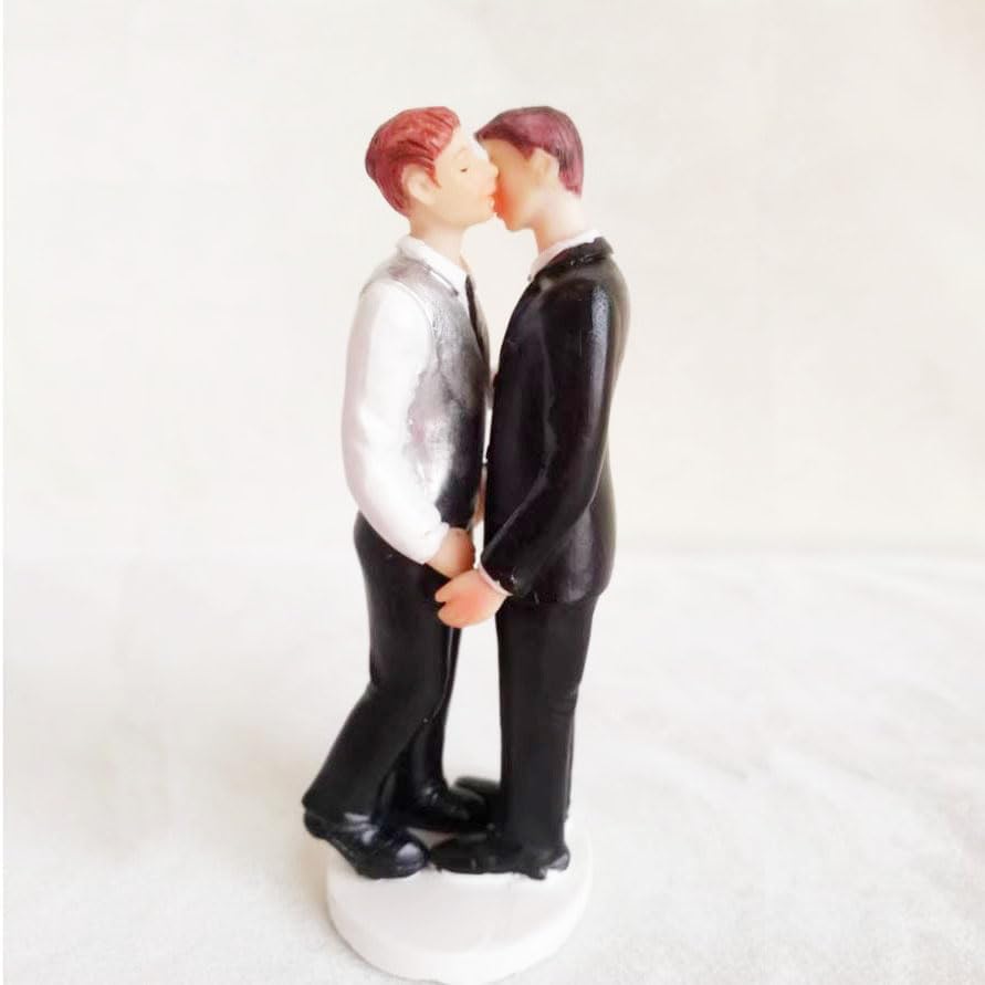 Romantic Gay Couple Figurine, Sweet Groom Couple Wedding Anniversary Cake Topper, Groom and Groom Figurine Gift for Male Couple (Hug Kiss)