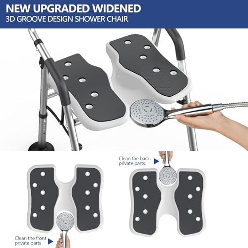 Folding Shower Chair U-Shape Seat for Elderly and Disabled,Foldable Shower Chair for Inside Shower with Arms and Back,Portable Bath Chairs for Seniors,Women,Handicap,Adjustable Height,Easy Assembly